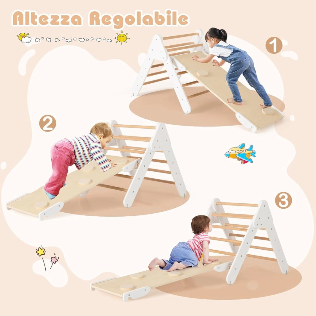 4 in 1 Set da Arrampicata per Bambini, Giocattoli da Arrampicata a Triangolo con Triangolo Arco e Salita, Ideale per Bambini 1 Anni + (Bianco)