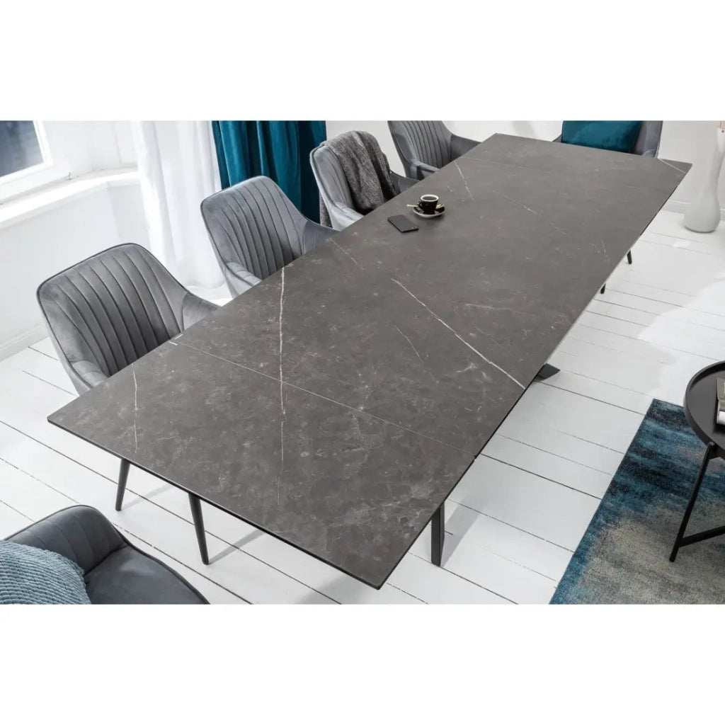 Tavolo da pranzo STELIX 180–220–260 cm – Piano in ceramica antracite e vetro temperato – Estensibile