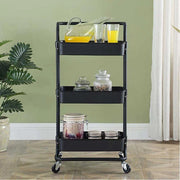 Carrello Trolley Cucina 4ruote 3 Cestini Metallo e Abs 42x35.5 H86 Salvaspazio Nero