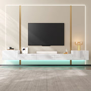 Mobile porta TV sospeso con LED app, 2 ante a battente e 3 ribalta, per soggiorno, bianco, 245 × 30 × 26 cm