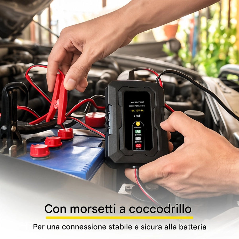 Caricabatterie di Mantenimento per Auto e Moto con Ciclo di Ricarica a 6 Fasi