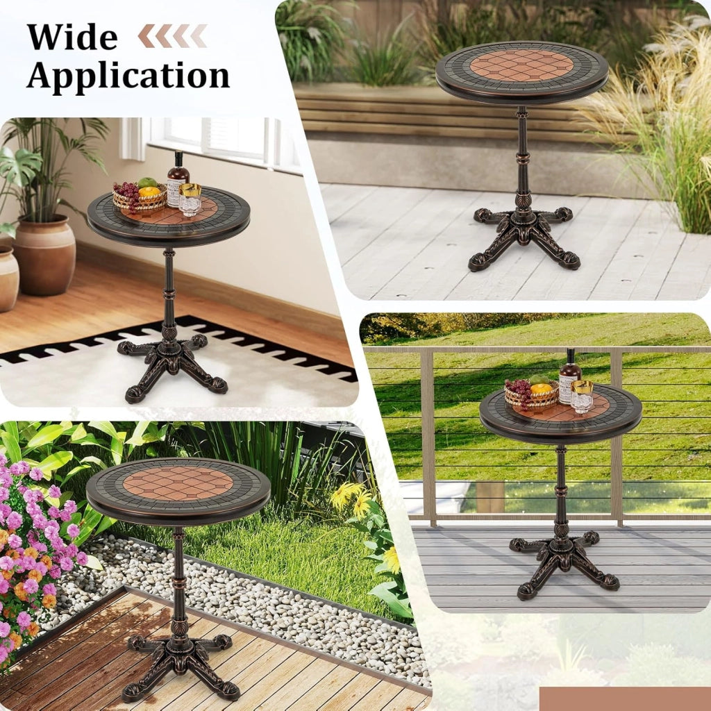 Tavolino per Patio, Tavolo Laterale da Interno Esterno in Alluminio Fuso con Piano Dipinto e Base a Croce, Tavolo da Caffè Moderno, Tavolino Decorativo per Soggiorno Giardino Cortile