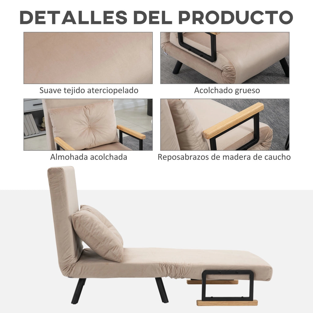 Letto Singolo Pieghevole 4 in 1 con Cuscino ¨C Zephmum ¨C 63x73x81 cm Beige