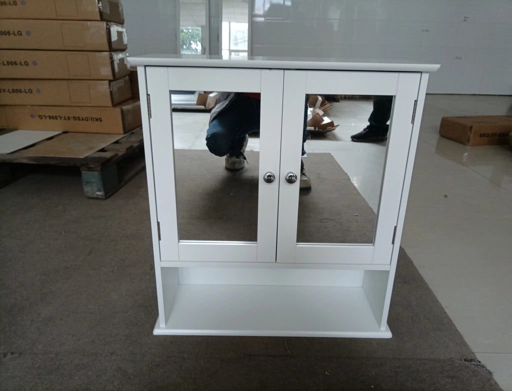 Mobile bagno sospeso bianco con specchio, scaffale regolabile e ripiani aperti 54,6x19,8x60 cm