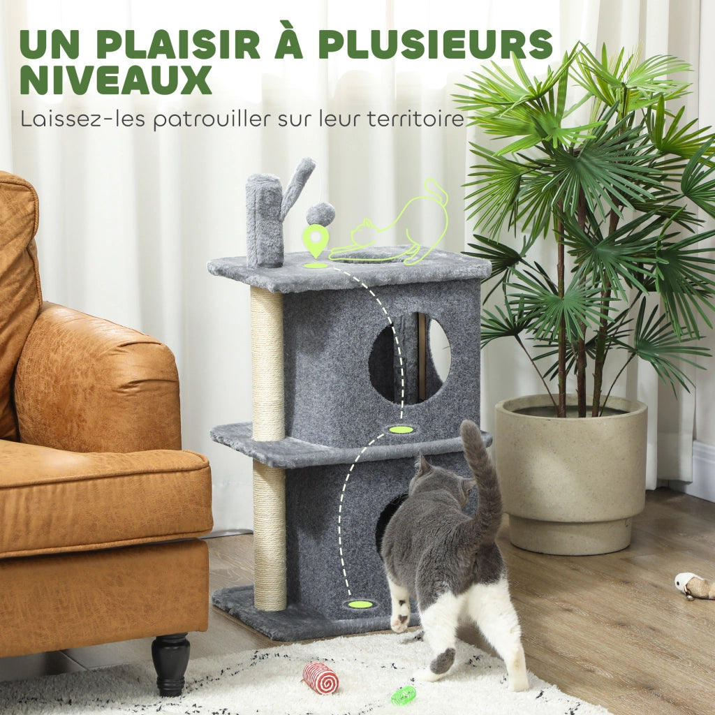Albero per gatti 3 livelli con nicchie e palla ¨C zephmum ¨C 43x33x80 cm grigio scuro