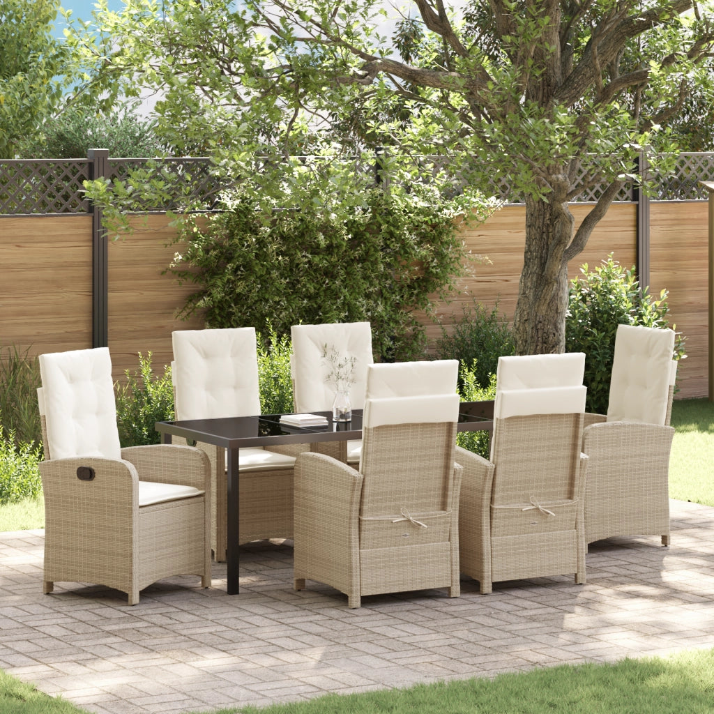 Set da Pranzo da Giardino da 7 Pezzi con Cuscini in Rattan Poli Beige