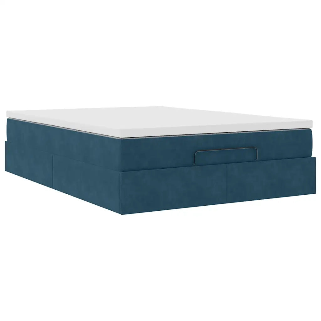 Struttura Letto Pouf con Materasso Blu 140x200cm in Velluto 3311193