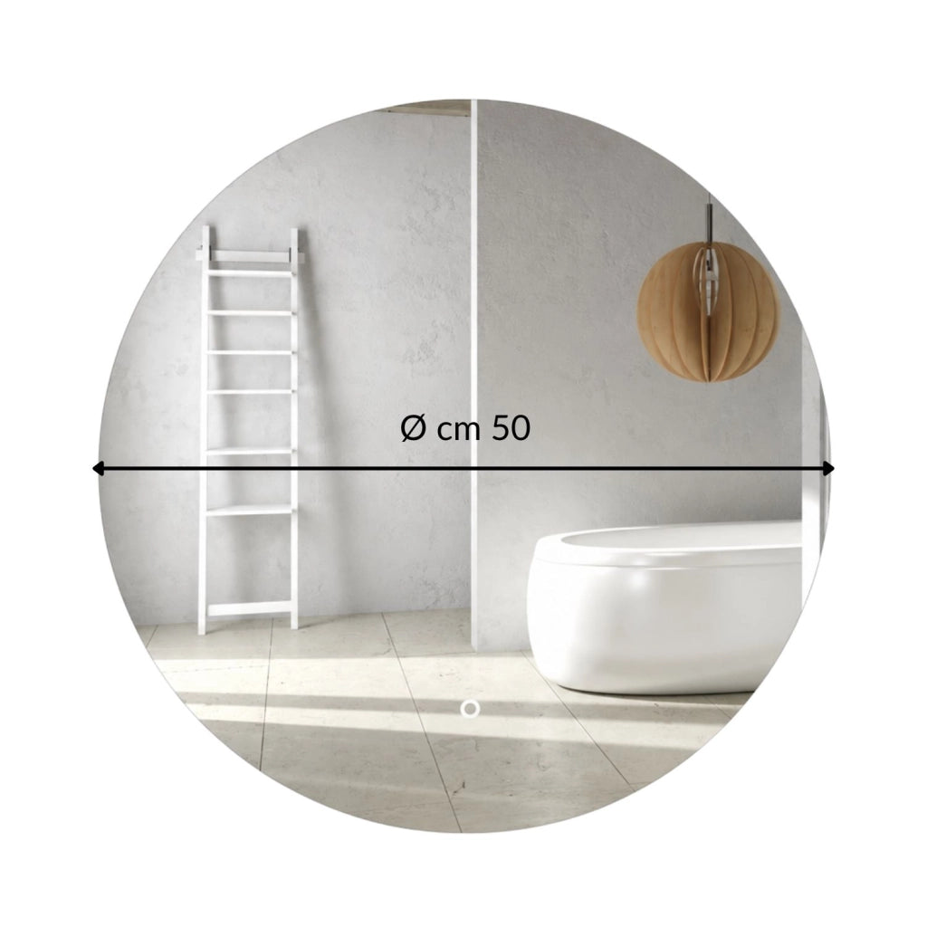 Specchio tondo retroilluminato led elegante per bagno *** misura Ø50, tonalità dimmerabile 2700-4500-6500k, confezi...