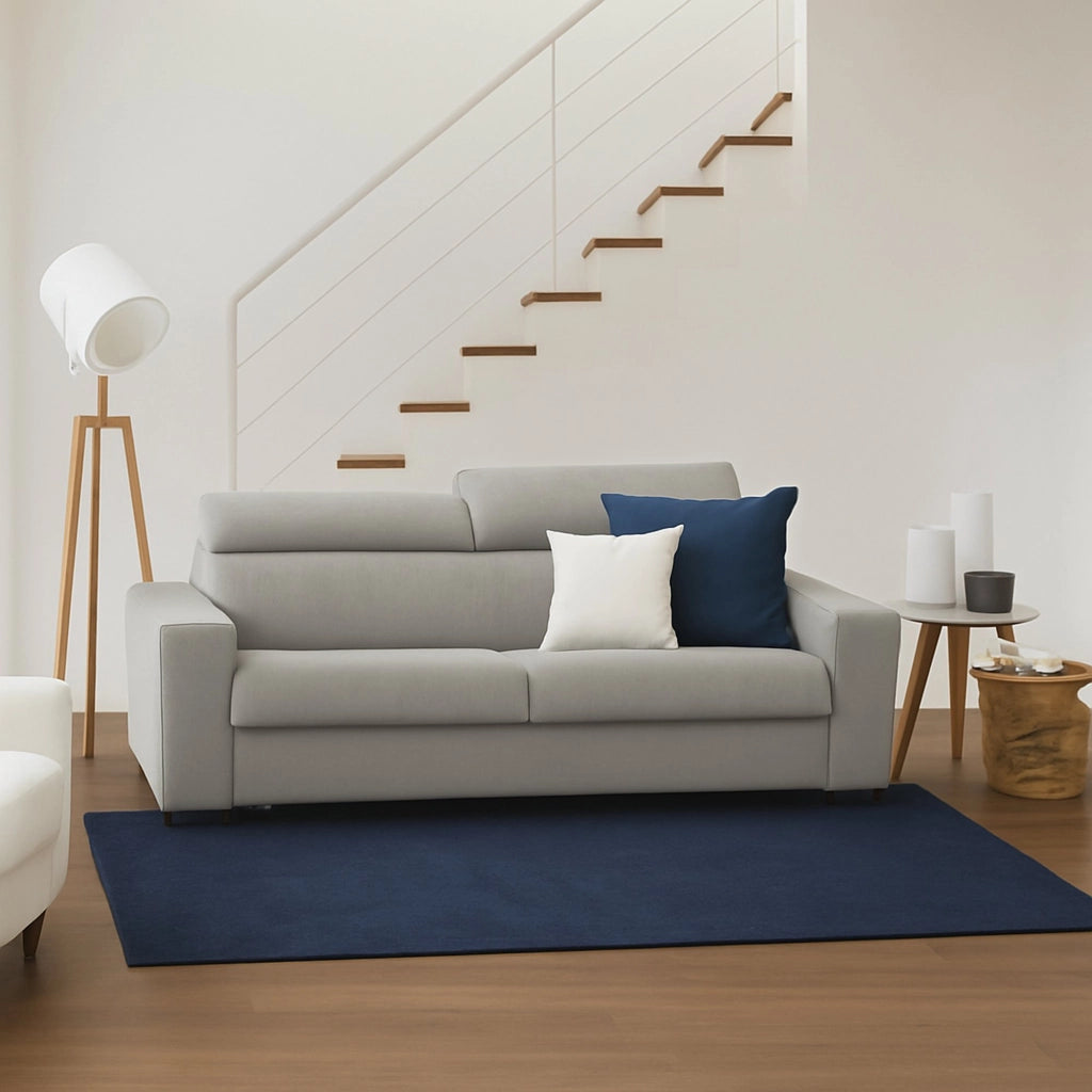 Divano fisso Schiavo, Divano a 2 posti Large, Made in Italy, SofÒ  Soggiorno, in tessuto imbottito, con poggiatesta regolabili e Braccioli standard, cm 200x95h85, Grigio
