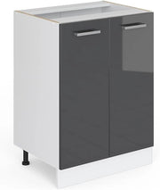 Mobiletto base cucina R-Line, Antracite lucido, 60 cm senza piano di lavoro, per la libera combinazione all'interno di sistemi cucina modulari