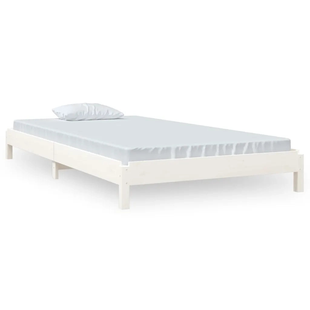 Letto singolo | Letto per adulti | Letto Impilabile Bianco 100x200cm in Legno Massello di Pino
