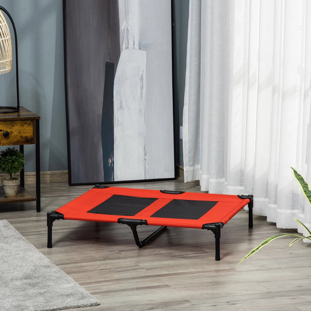 Letto per Cani e Gatti con Zona in Rete Traspirante ¨C Minimal ¨C Tessuto Oxford Rosso 91.5x76.2x18 cm