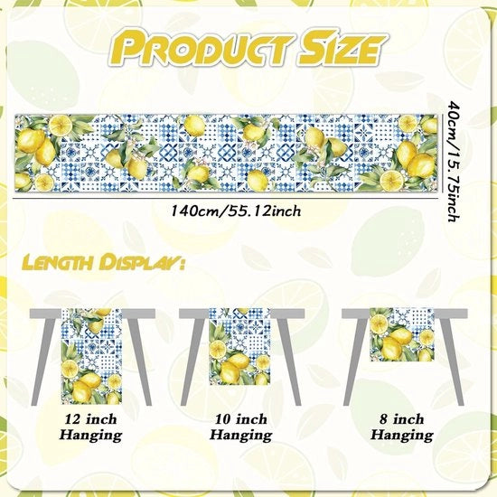 Tavolo per limoni - Asciugabile - Tela - Decorazione estiva - 40 x 140 cm - Protezione contro macchie - Tovagliolo da tavolo