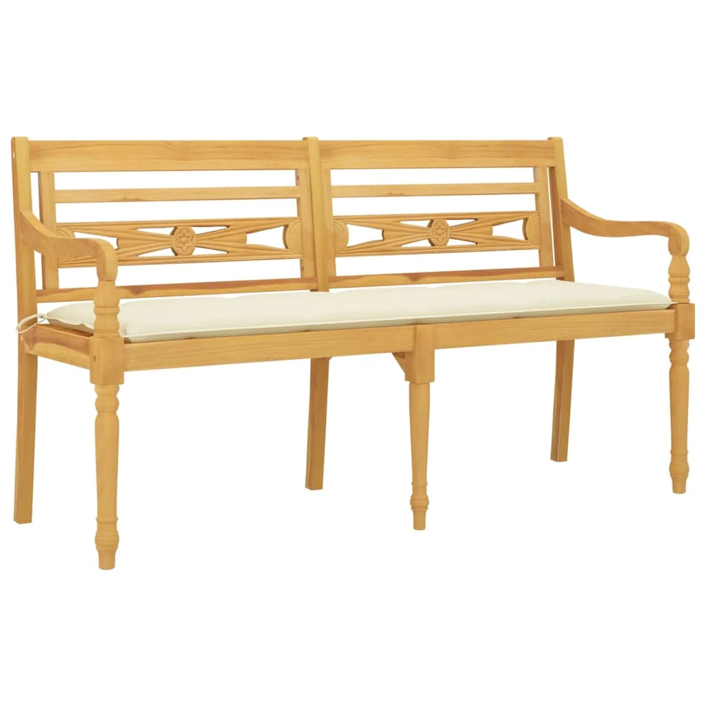 Panca da giardino mobili da esterno per patio terrazza con cuscino color crema 150 cm legno massello di teak 02_0011069