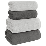 Asciugamani Bagno 100% Spugna Puro Cotone 500 Gr 4 Pezzi 2 Salvietta Viso 2 Asciugamano Ospite Mani Qualità Certificato Oeko-Tex Salviette Super Morbide Bicolore Smoke/GrigioPerla
