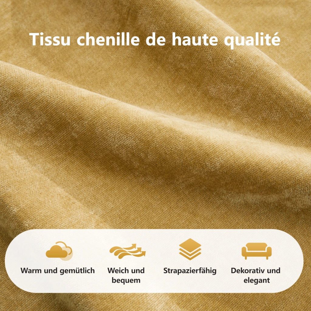 Divano modulare a tre posti in chenille senza montaggio con schiuma 32D e design senza struttura giallo