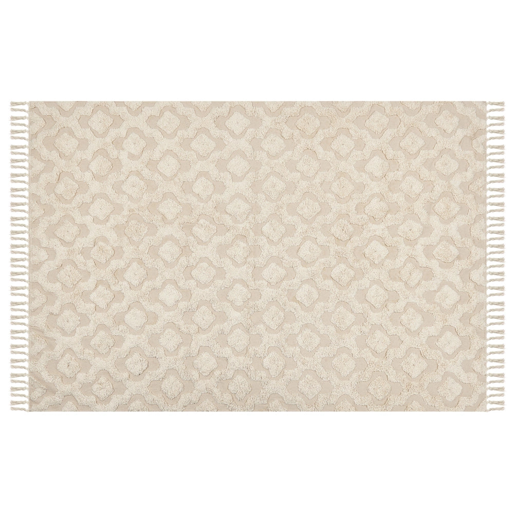 Tappeto in cotone beige 140 x 200 cm minimalista trapuntato motivo geometrico soggiorno camera da letto