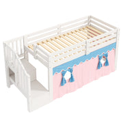 Letto a Soppalco 90 x 200 cm - Armadio a Scala; Tende Oscuranti e LED - Bianco