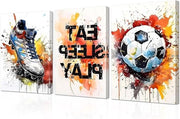 Set di 3 aquarel poster di calcio con cornice per camera da bambini - Decorazione sportiva per la camera da letto dei ragazzi - Arte per la parete - Dimensioni 30 x 40 cm