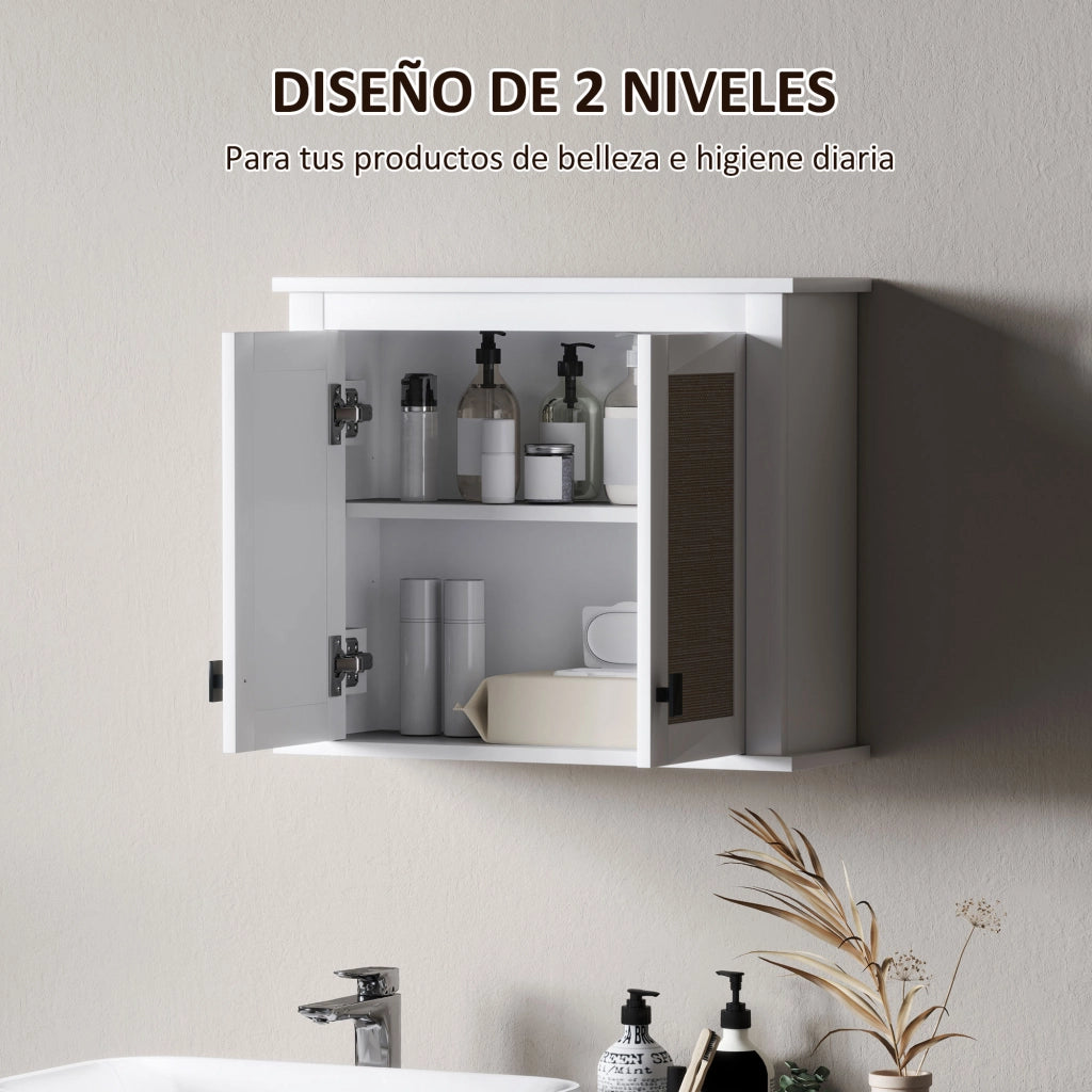 Armadietto Bagno Sospeso con 2 Ante in Rattan ¨C zephmum ¨C 60x19.5x49.4 cm Bianco