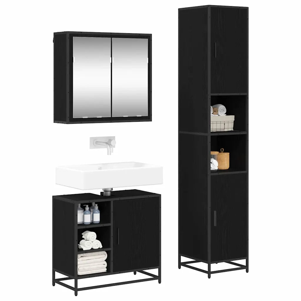 Set di mobili per il bagno 3 pcs Rovere Nero Legno multistrato