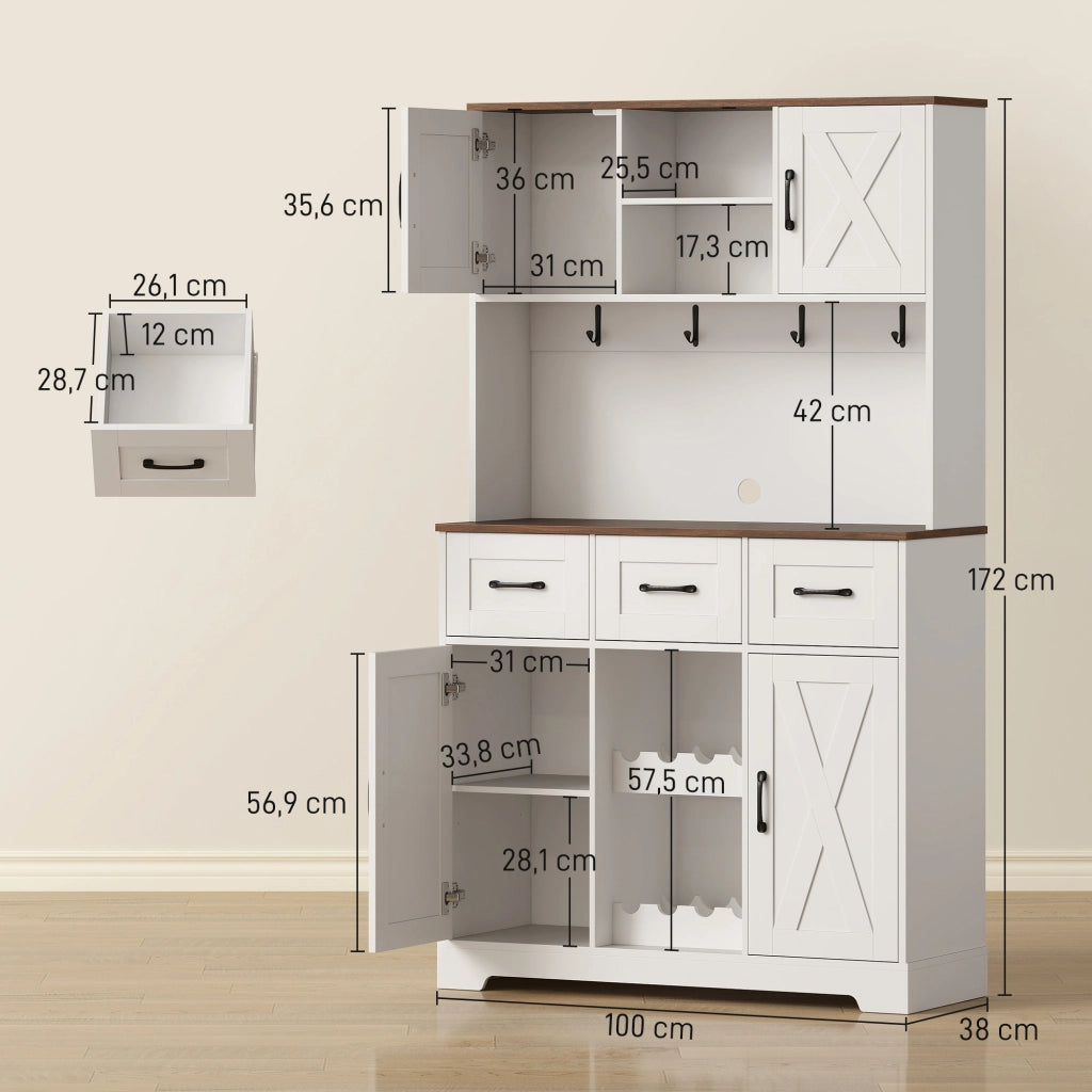 Armadio Cucina con Porte e Cassetti ¨C zephmum ¨C Bianco 100x38x172 cm
