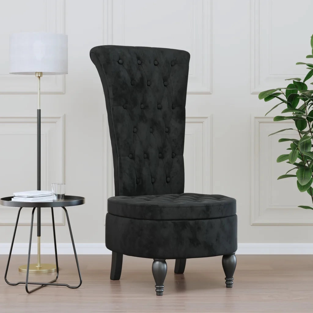 Poltrona | Sedia con Schienale Alto Design con Bottoni in Velluto Nero