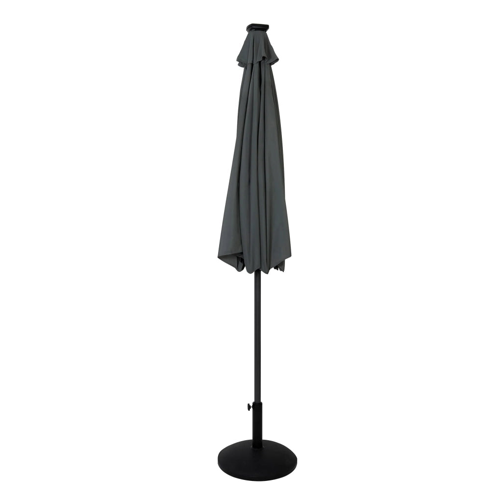 Ombrellone LED Inclinabile 2,7m Grigio con Base e Luci Solari
