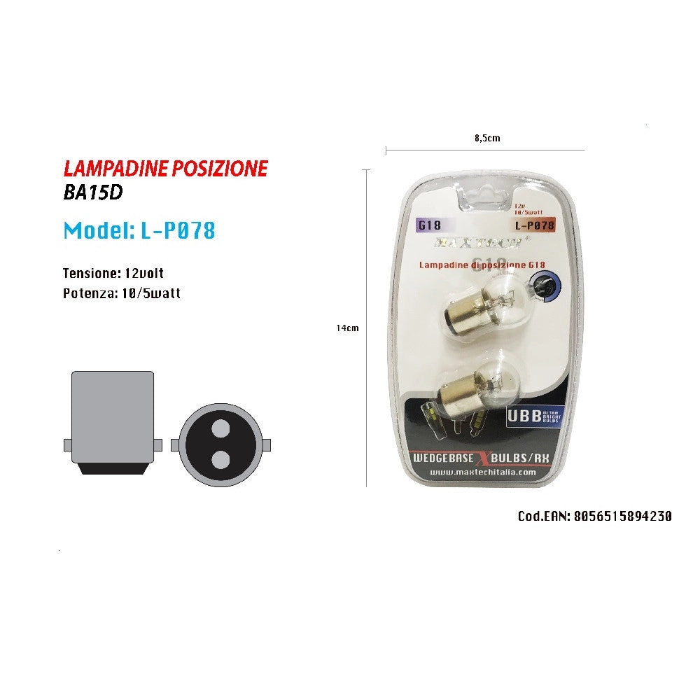 Trade Shop - Lampadine Di Posizione Ba15d G18 12v 10/5 Watt Lampadine Luminose Ricambio Auto -