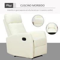 Poltrona Relax Reclinabile 165° con Poggiapiedi Regolabile Ergonomica in pelle PU, 65 × 92 × 100cm Crema