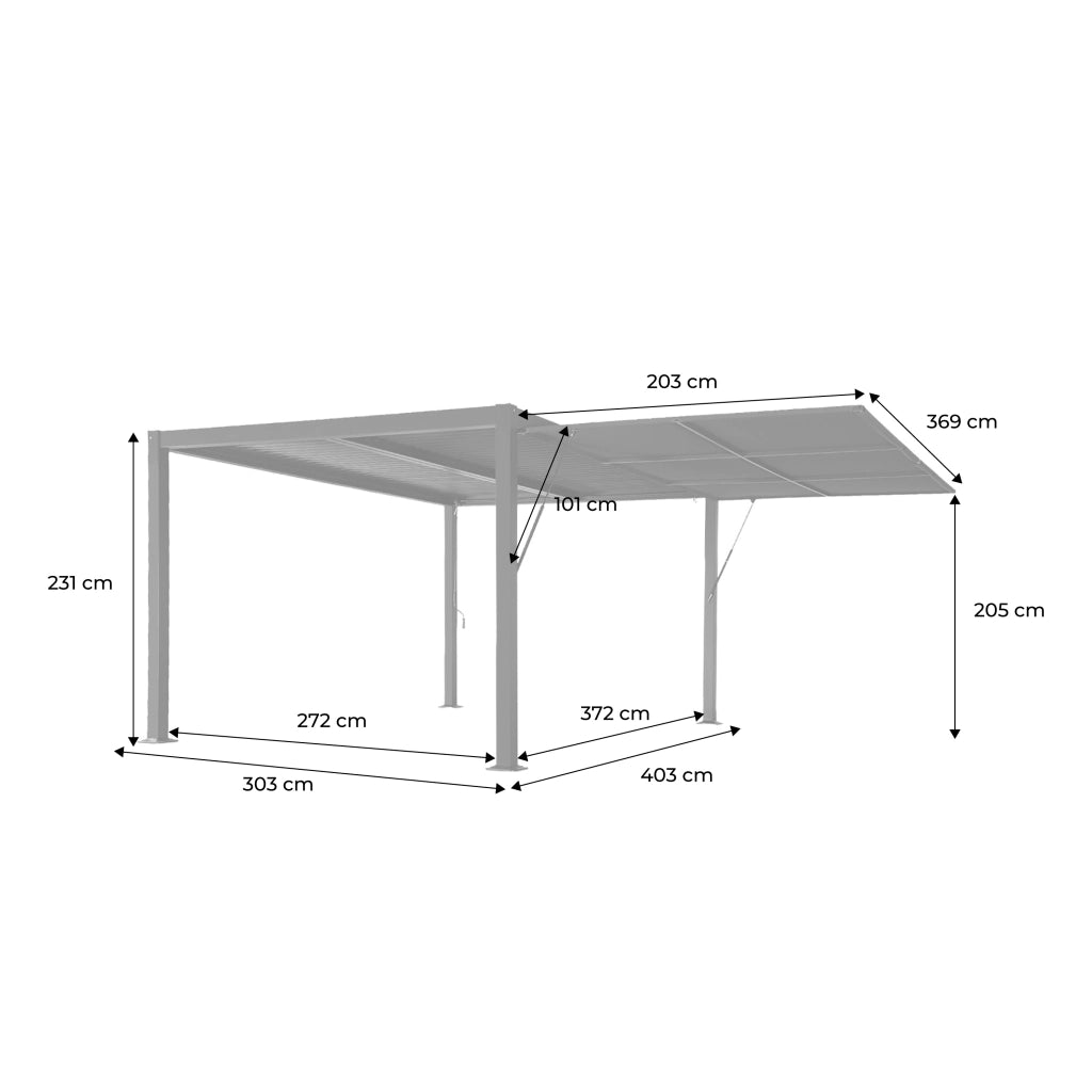 Pergola bioclimatica 3x4m in alluminio e acciaio + tenda 4m, antracite