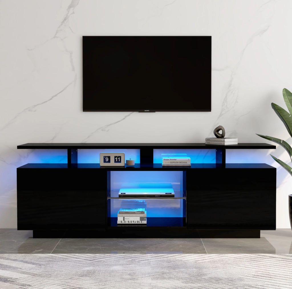 Mobile TV nero da 140 cm con illuminazione LED controllata da app