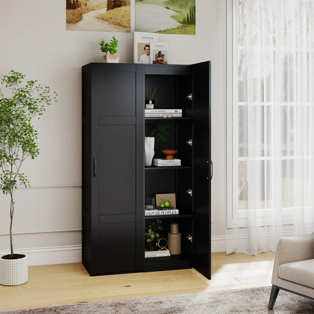 Mobile da terra indipendente a 4 ripiani con porta-Credenza stretta per sala da pranzo e cucina e soggiorno e bagno Nero