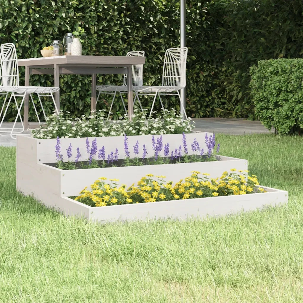 Fioriera | Cassetta per fiori | Vaso Bianca 78x78x27 cm in Legno Massello di Pino
