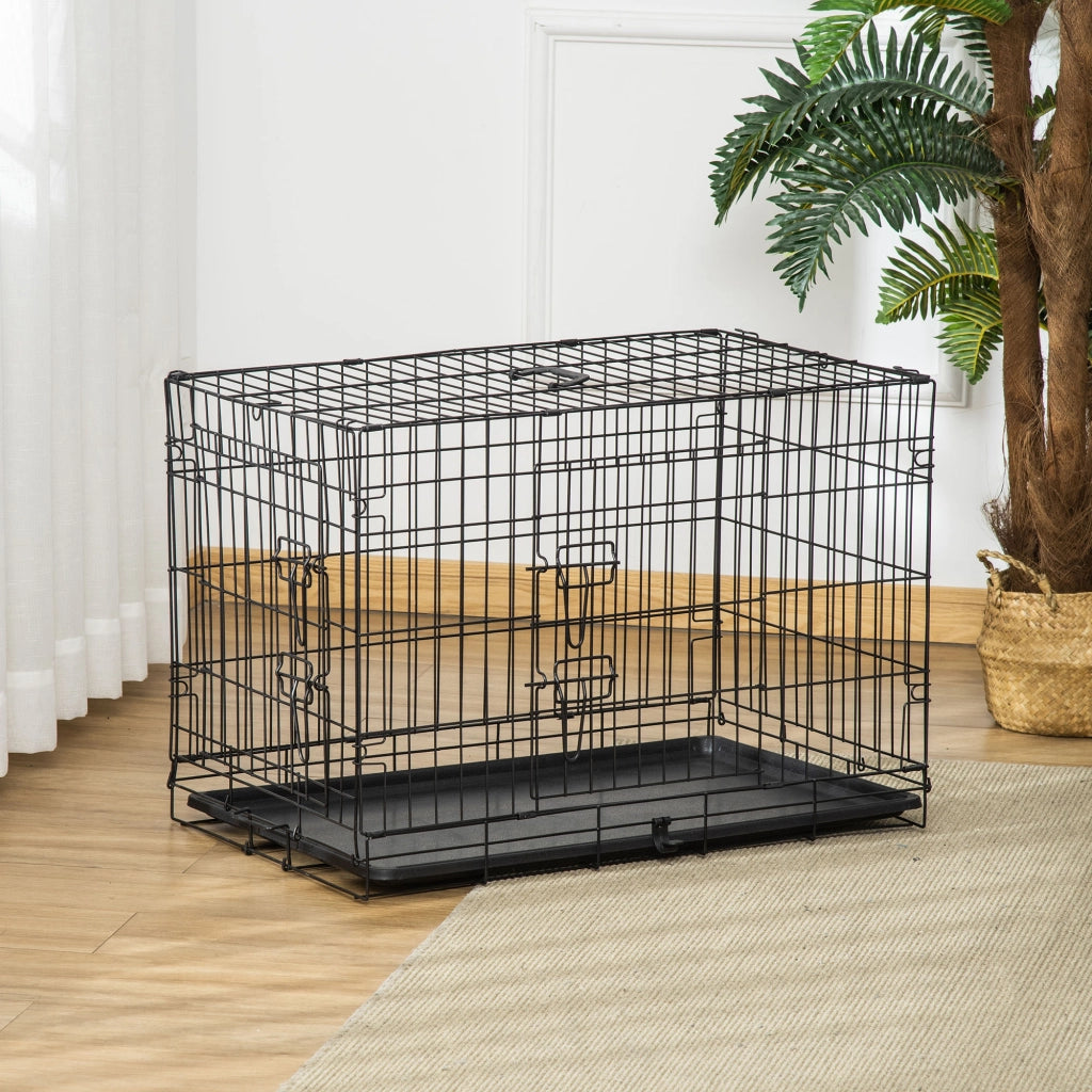 Scaffale per animali con struttura pieghevole e porte frontale e laterale in ABS nero 76 × 46 × 52 cm