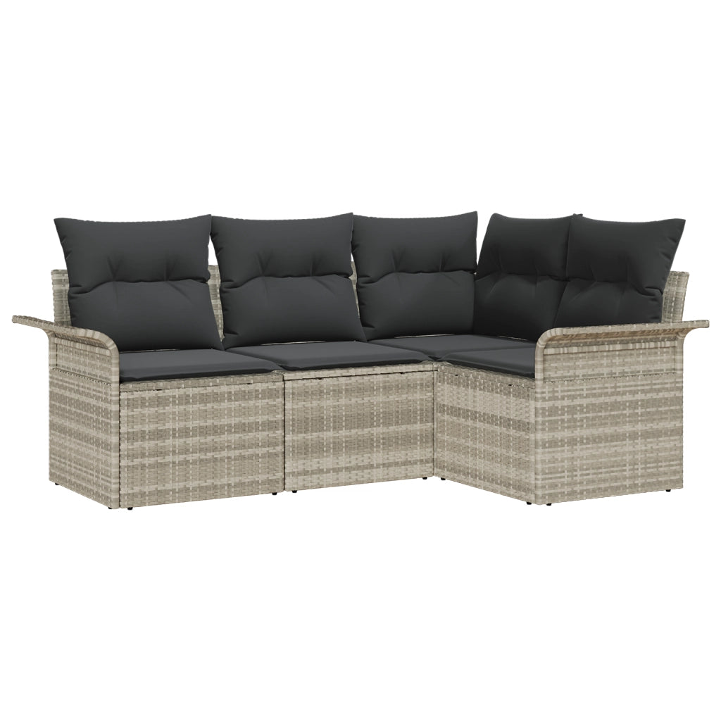 Set di Divani da Giardino in 4 Pezzi con Cuscini Grigio Chiaro Polirattan