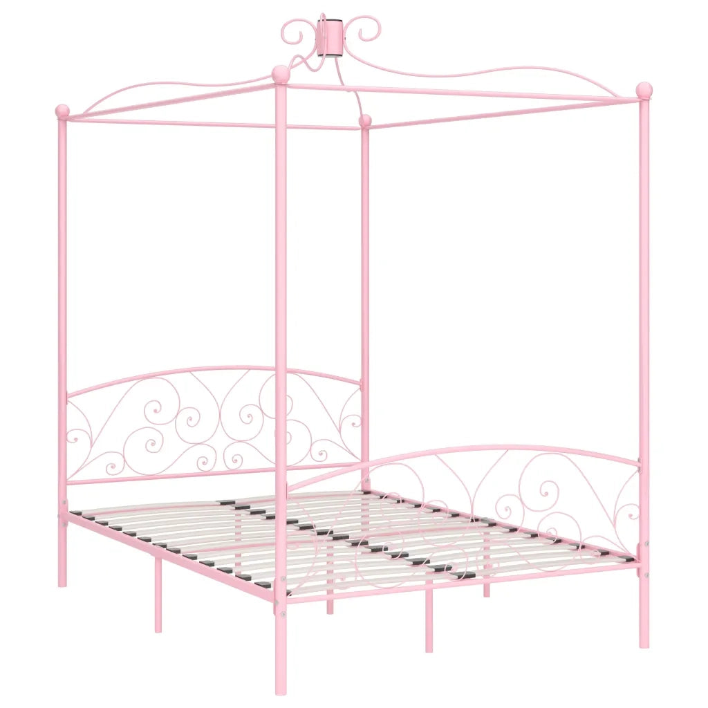 Letto matrimoniale | Letto per adulti | Letto a Baldacchino Rosa in Metallo 120x200 cm