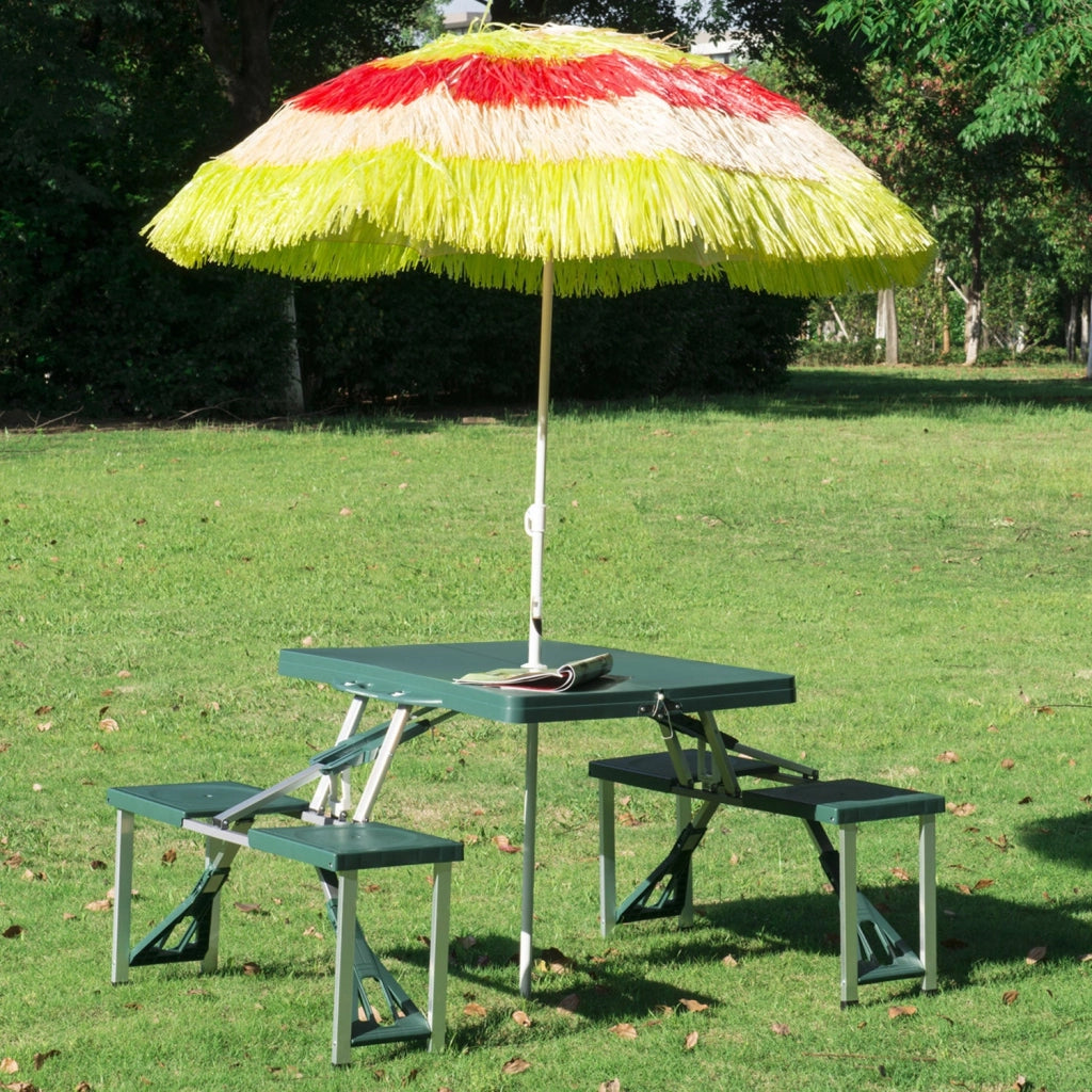 Tavolo da Campeggio con 4 Sedie Richiudibile a Valigetta in Alluminio Verde 84.5x39x10 cm