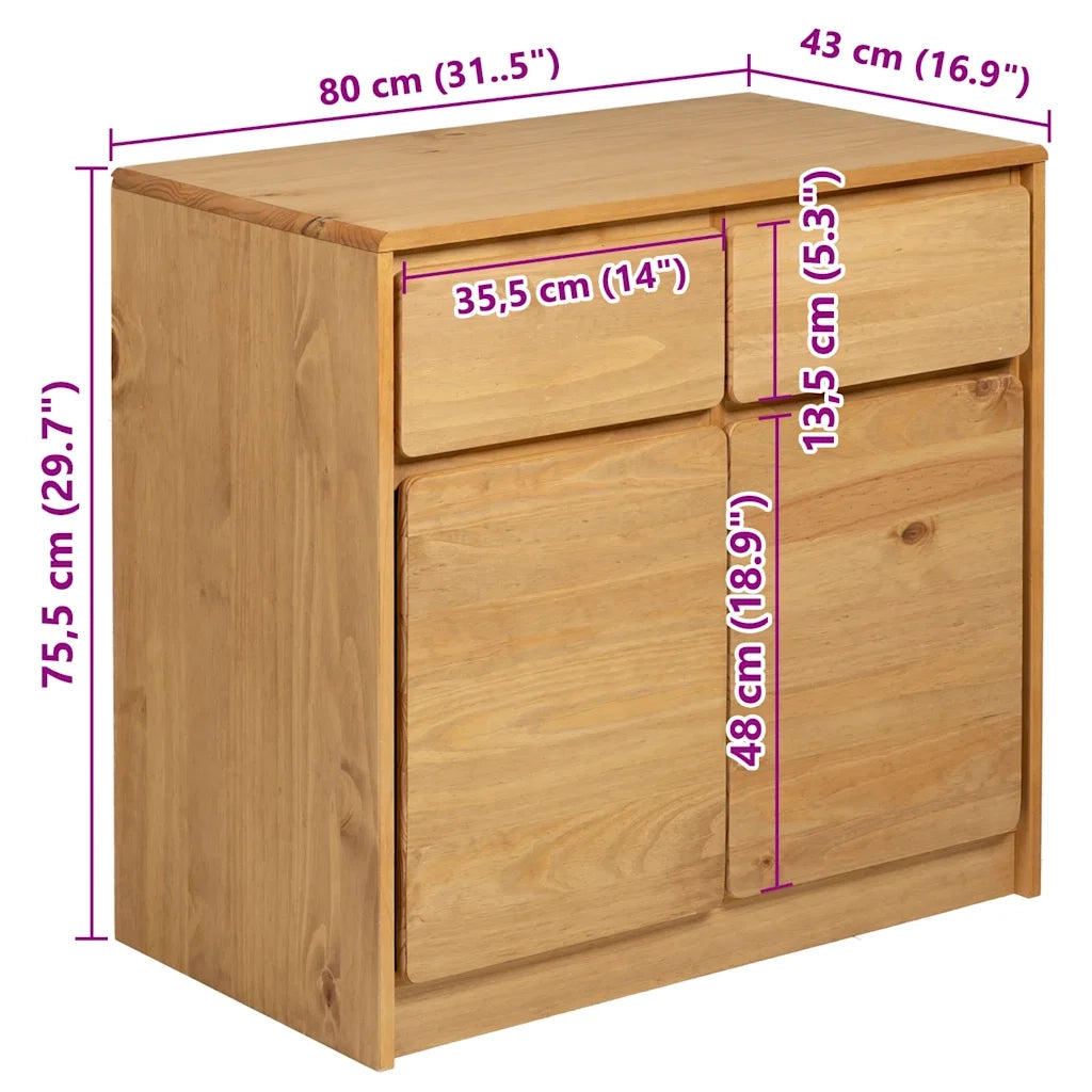 Credenza SAUDA 80x43x75,5 cm in Legno Massello di Pino