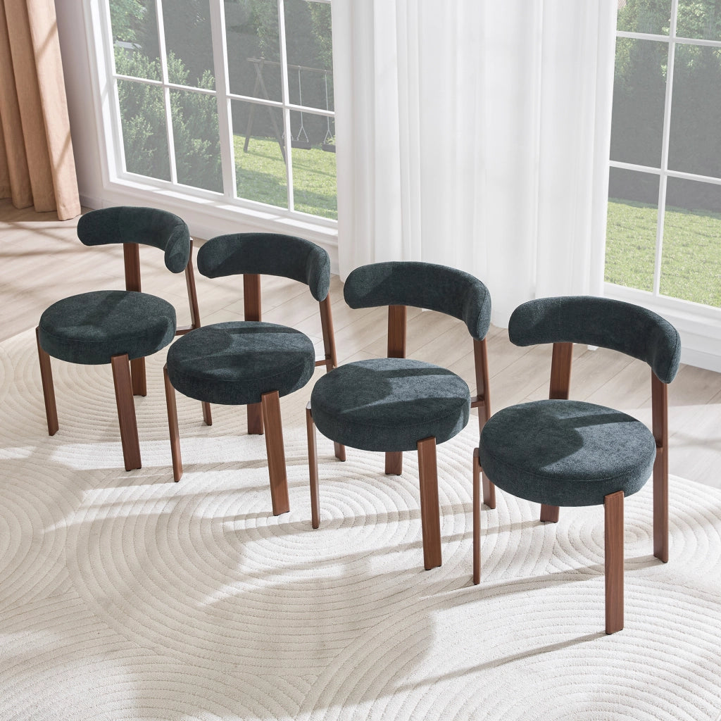 Sedia da Pranzo Moderna in Tessuto ¨C Xylo ¨C Nero, Set 4 Pezzi, Schienale ad Arco