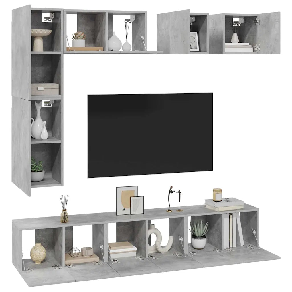 Set Porta TV 8 pz Grigio Cemento in Truciolato  cod mxl 64440