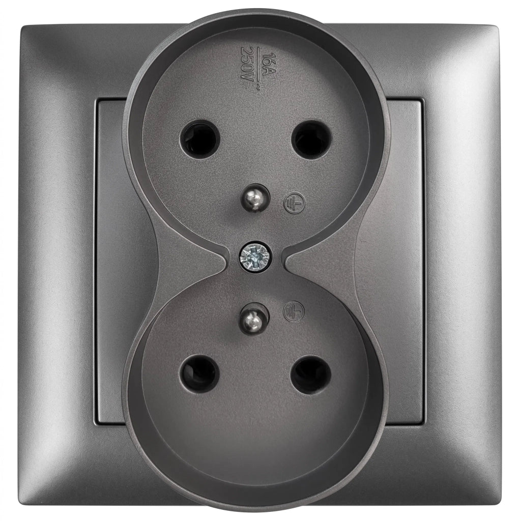 Presa Doppia Con Messa A Terra E Placca Oste Jnh002-g Grey