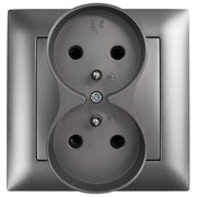 Presa Doppia Con Messa A Terra E Placca Oste Jnh002-g Grey