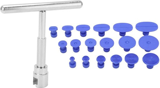 Kit di riparazione per carrozzeria 18 pezzi senza pistoni con manovella a T e 18 pezzi di clip per rimuovere danni da grandine.