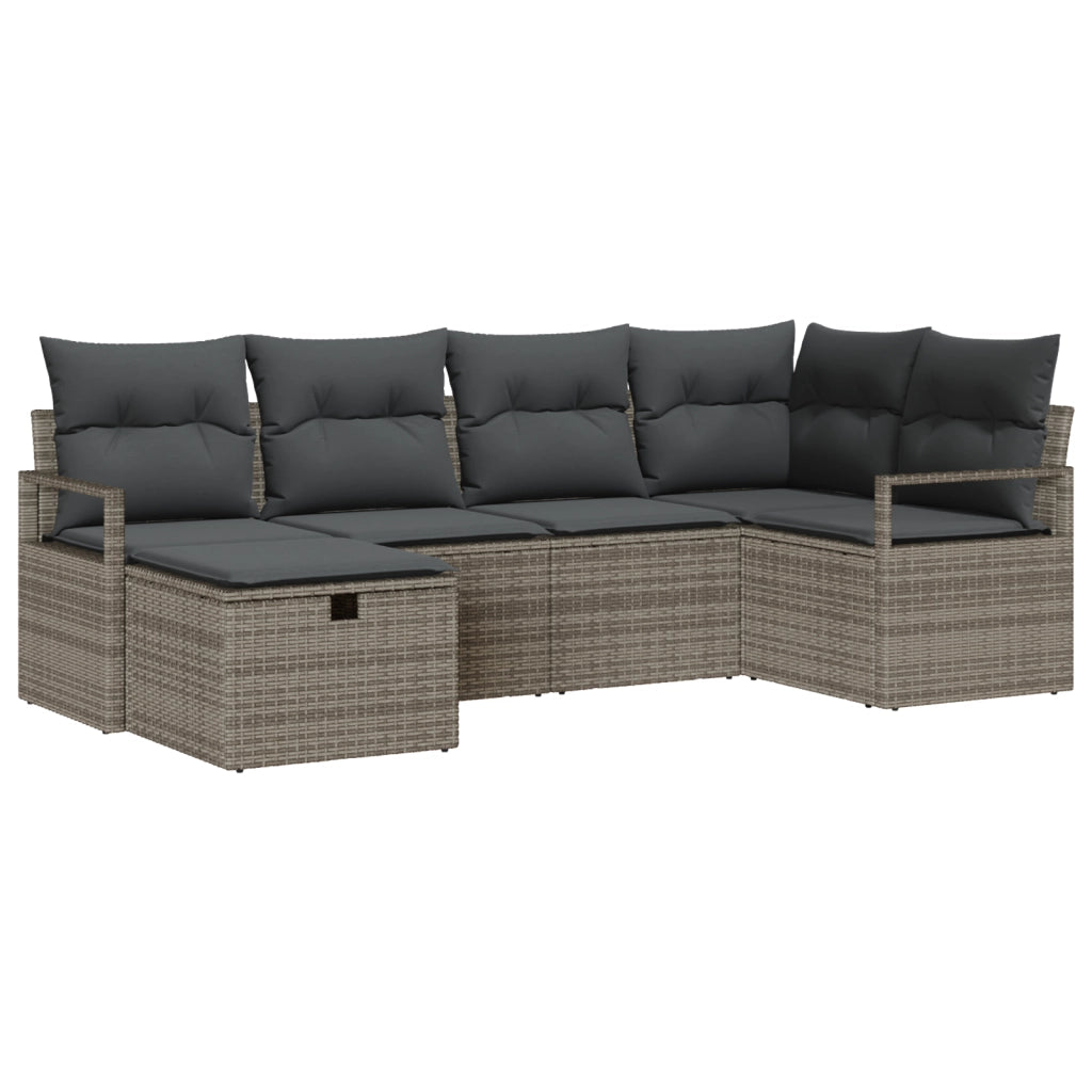 Set Divano da Giardino da 6 Pezzi con Cuscini Grigio in Polyrattan