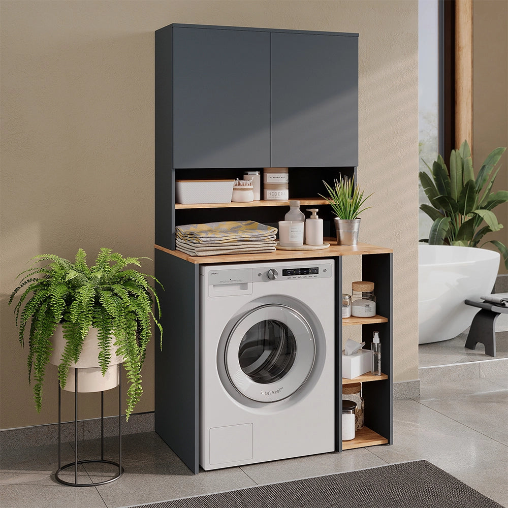 Mobile per lavatrice Viktor Antracite/Rovere dorato 93.6 x 88.2 cm 2 parti con ripiano Vicco
