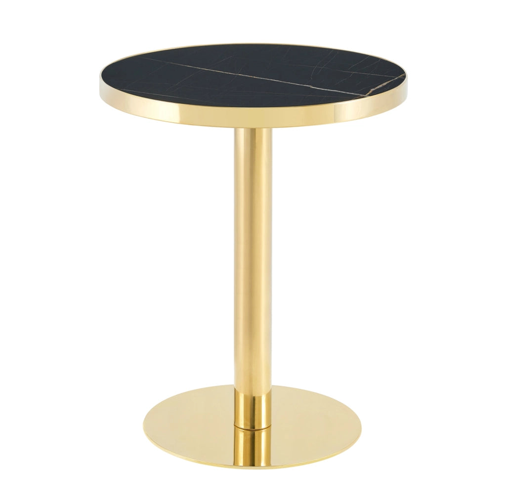 Tavolino rotondo nero e oro in MDF con base cilindrica stabile