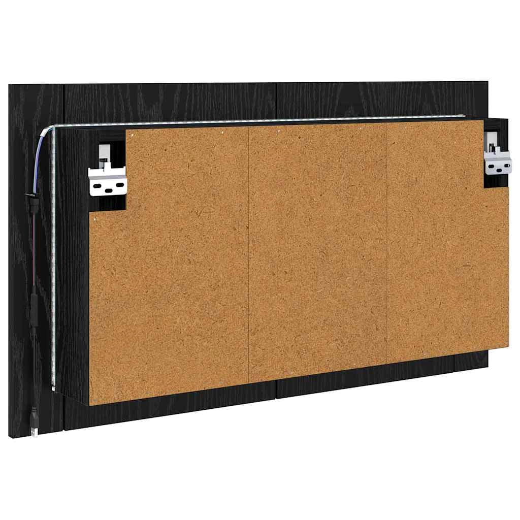 Moderno mobiletto da bagno con specchio a parete e ripiani 80 x 12 x 45 cm in legno di rovere nero 02_0054530