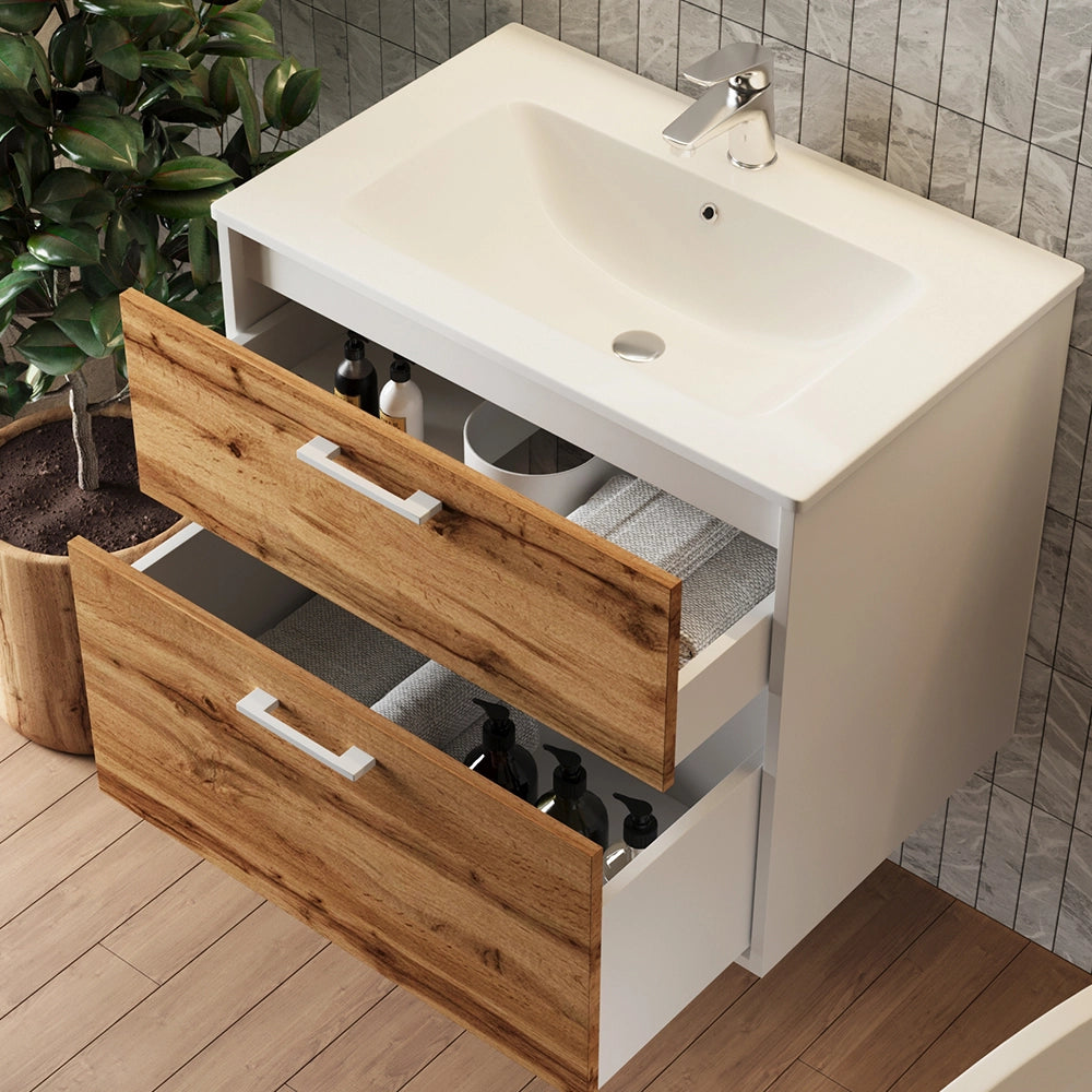Vicco Set di mobili da bagno Rovere bianco/dorato 61 x 61.5 cm con lavabo