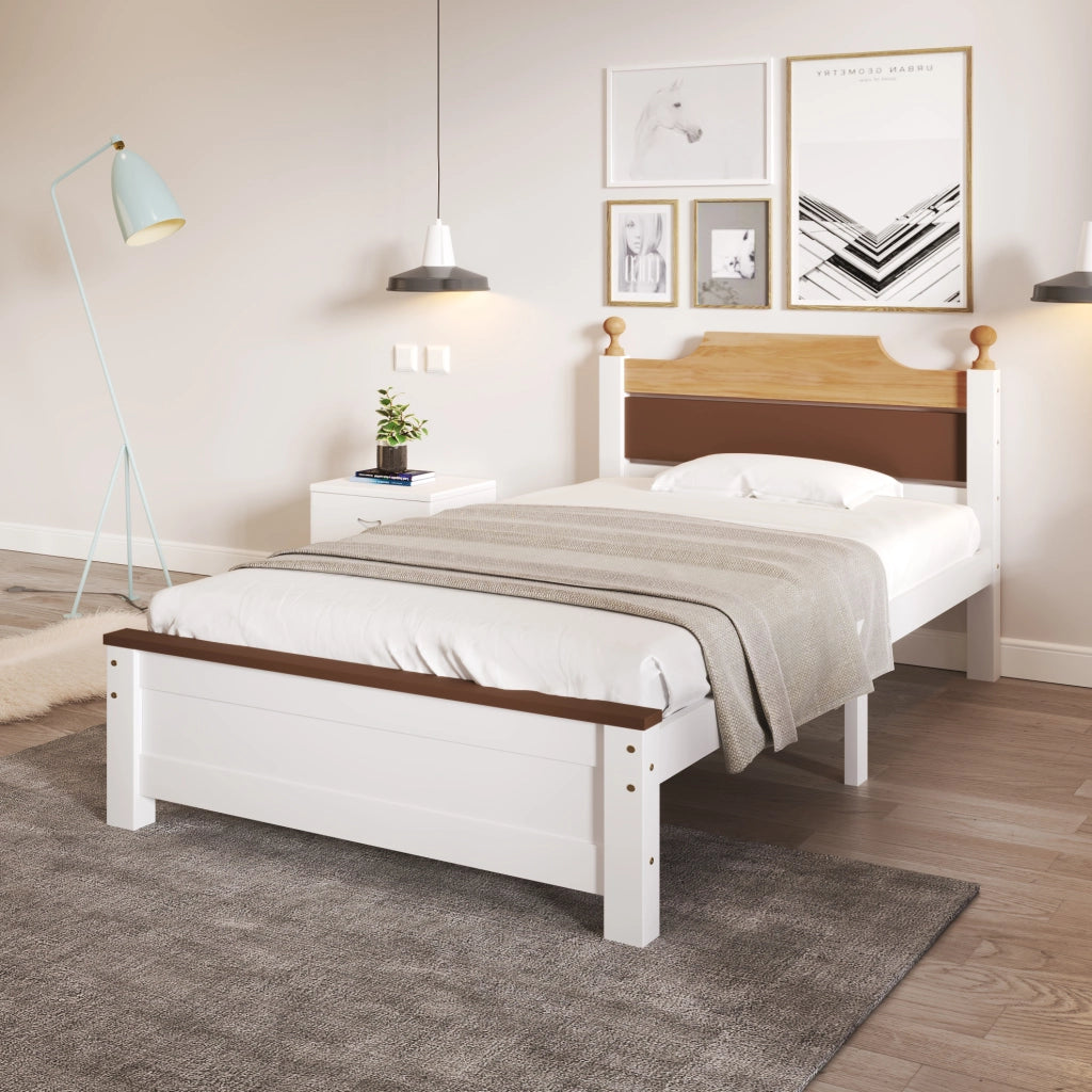 LETTO Singolo 90x200 cm Bianco in pino e MDF